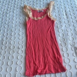 Michael Stars Coral Tank with Cream Lace Trim